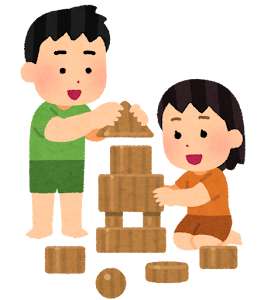 木のおもちゃで遊ぶ子供のイラスト