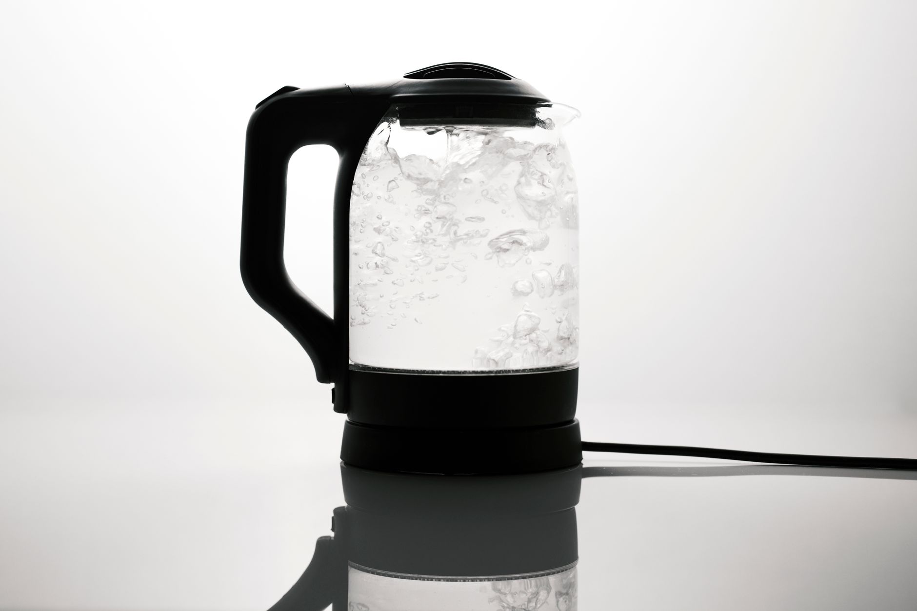 electric glass kettle with water