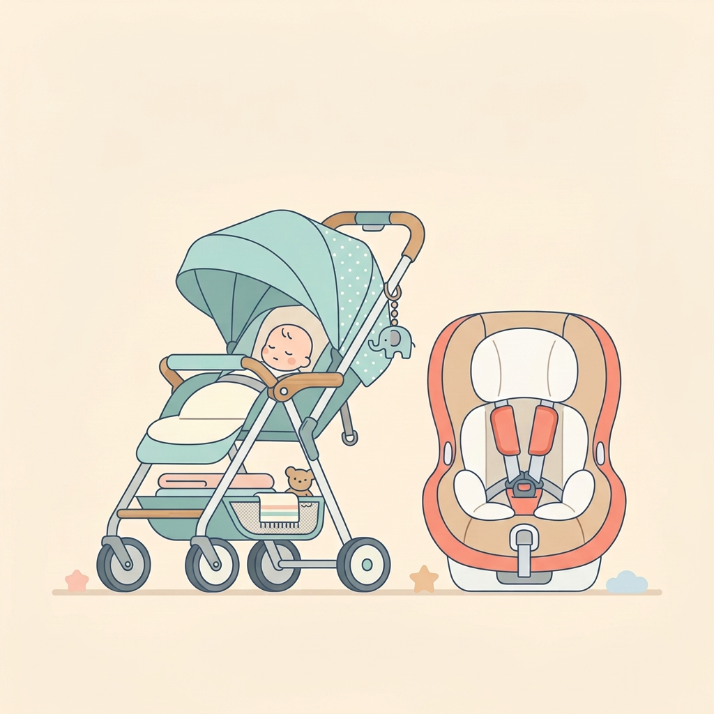 BABY RENTAL SERVICES; ベビーカー＆チャイルドシート; stroller with baby and child car seat; レンタルのご相談はお気軽に！